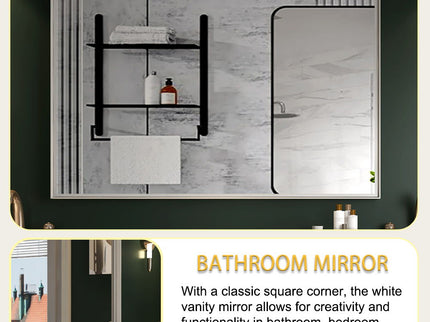 Rectangular Wall-Mounted Beveled Bathroom Mirror, Square Angle Metal Frame Wall Mounted Bathroom Mirrors For Wall (Horizontal & Vertical) - Glossy White