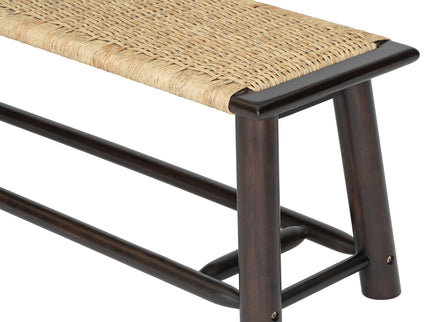 Farmhouse Modern Solid Wood Rattan Bench Multi Functional Design 59" Indoor & Covered Outdoor Bench - Walnut