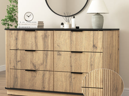 Modern 6 Drawer Cabinet With Metal Rounded Corners And Exquisite Handles Multi Functional Storage - Natural Wood