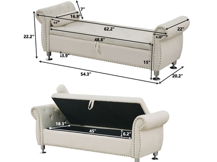 Storage Bench With Crystal Buttons And 1 Pillow For Bedroom