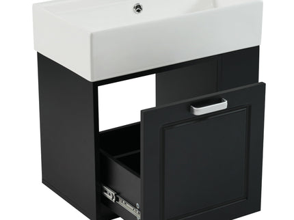 Modern Wall Mounted Bathroom Vanity With Sink, Soft Close Drawer, Adjustable Shelf, Toilet Paper Holder