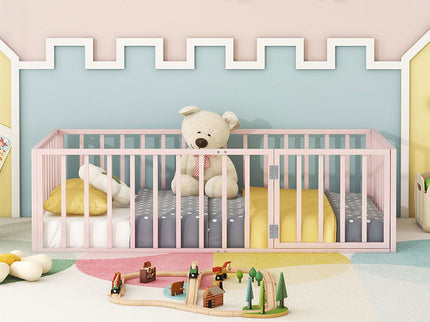Metal Floor Bed Frame With Fence And Door