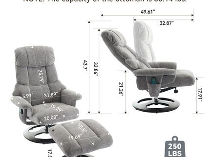 Ergonomic Recliner Chair With Ottoman, Modern 360° Swivel With Footstool
