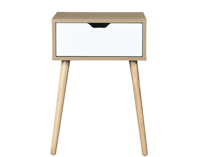 Side Table With 1 Drawer, Mid-Century Modern Storage Cabinet For Bedroom - White / Wood