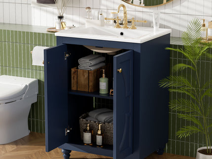 Bathroom Vanity With Ornate Elliptical Motif, Soft Close Hinges