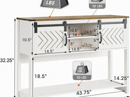 Entryway Table With Sliding Barn Door Storage - White / Oak
