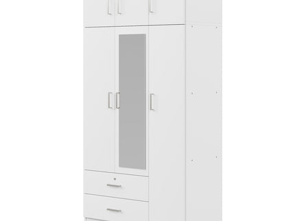Modern 3 Door Mirror Wardrobe With 2 Drawers And Top Cabinet