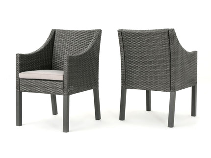 Outdoor Rattan Dining Chair With Straight Legs And Sloped Arms (Sey of 2)
