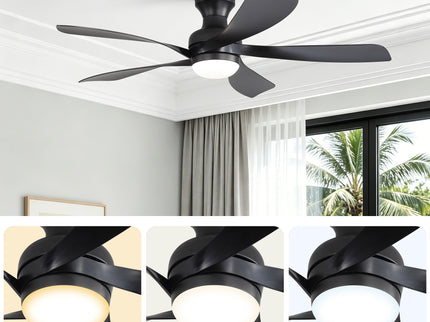 52" Ceiling Fan With 3 Color Dimmable LED Light, DC Reversible Motor, 6 Speed Settings