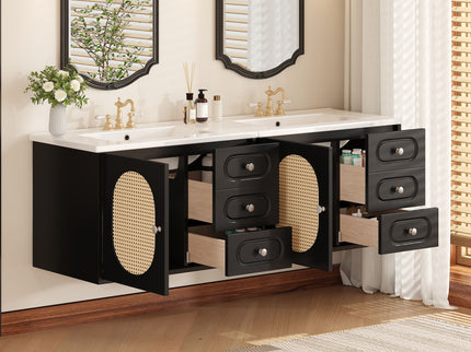 Bathroom Vanity Cabinet With Sink, 2 Drawers - Black