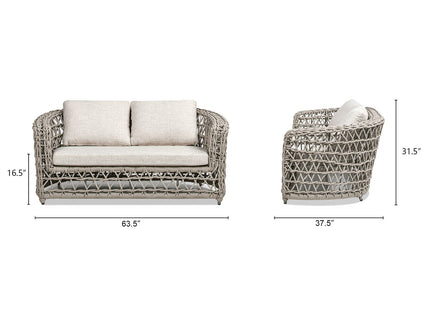 Everly - Frame Barrel Deep Seating Patio Loveseat Sofa Axroma Olefin - Oat Beige
