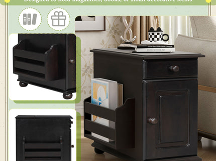 Vintage Flip Top Side Table With USB Ports