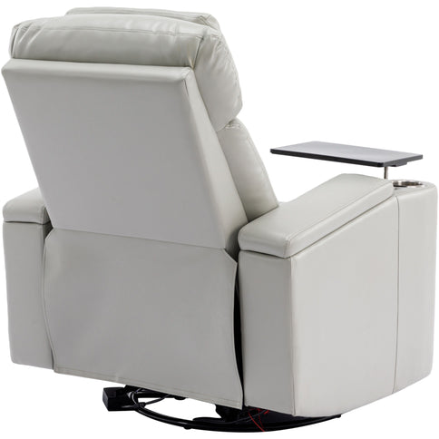 270° Power Swivel Recliner Home Theater Chair With Hidden Arm Storage, LED Light, Cup Holder, And Tray Table