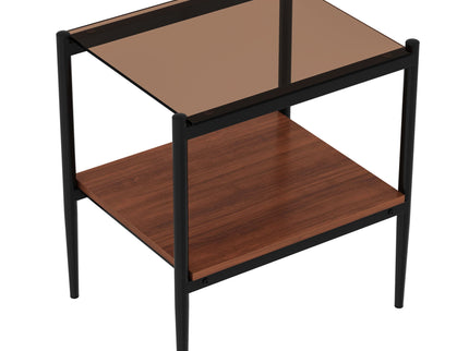 Modern Rectangle End Table (Set of 2) With Tempered Glass Tabletop And Layer - Brown