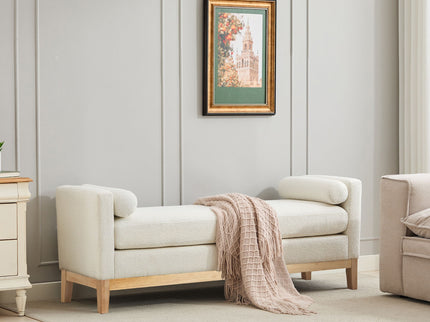 Upholstered End Of Bed Bench With Arms & 2 Bolsters For Bedroom
