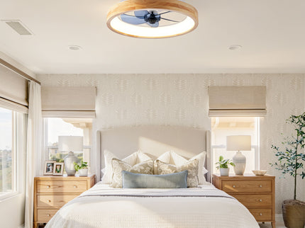 Ceiling Fans With Lights And Remote, 3000 - 6500K Dimmable Flush Mount LED Fan Light, 6 Speeds, Quiet DC Motor For Living Room - Matte White / Natural Wood