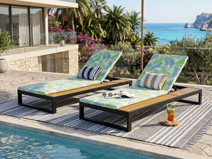 Chaise Lounge Set, 5 Position Adjustable, Flat Side Surface Storage