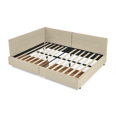 Upholstered Storage Tufted Bed Frame With Backrest And Armrests