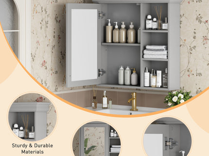 Wall Mounted Bathroom Medicine Cabinet With Mirror And Adjustable Storage With Soft Close Hinges