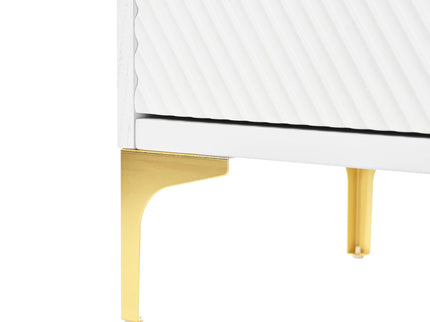 Modern Wood Sideboard Cabinet With Carved Door Panels, Adjustable Shelves, And Sturdy Metal Legs