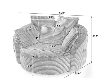 Swivel Accent Barrel Chair With Adjustable Phone Holder, 5 Pillows For Living Room