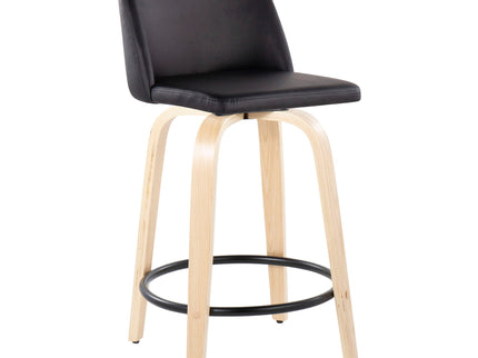 Toriano - Contemporary, Fixed Height Counter Stool With Swivel And Round Footrest (Set of 2)