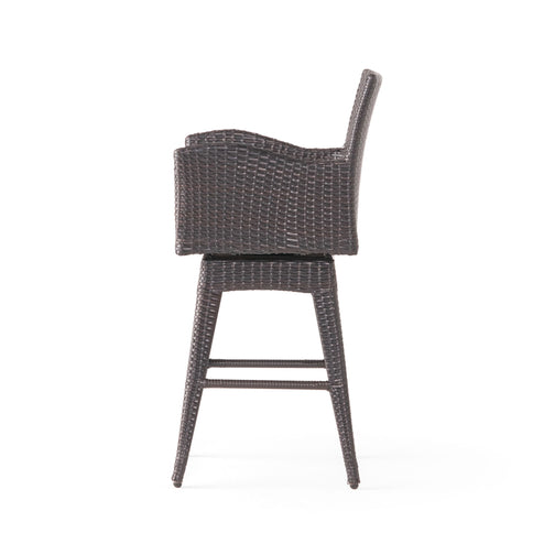Outdoor Modern Rattan Swivel Barstool With Tapered Legs - Beige / Multibrown