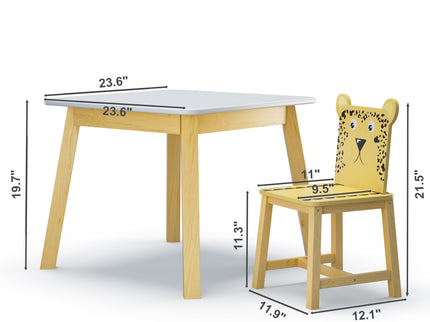 Kids Table And Chair Set With Cartoon Animals Design - White
