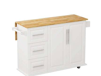 Kitchen Island Cart With 2 Door Cabinet, 3 Drawers, Spice Rack & Towel Rack - White