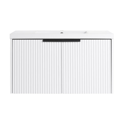 Contemporary Wall Mounted Bathroom Vanity With Resin Double Sink