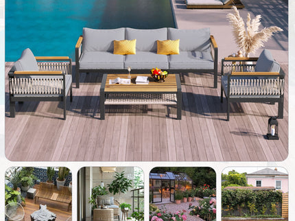 4 Pieces Outdoor Sectional Sofa Set 5 Person Patio Seating Group Outdoor Conversation Set With Cushions And A Coffee Table For Patios