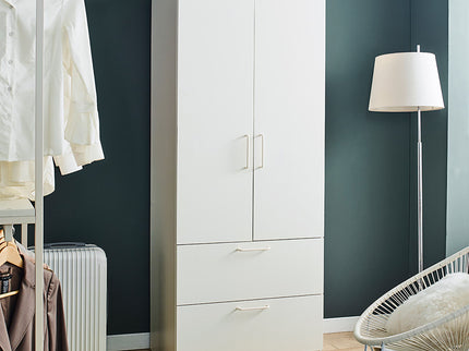 Emma - 2 Door Closet With 2 Drawers And Hanging Bars - White