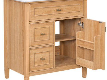Bathroom Vanity With Sink, Flip Drawer & Adjustable Shelf - Natural