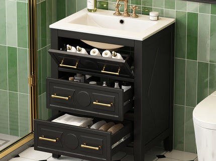 Bathroom Vanity With Sink, Free Standing Single Set, 3 Drawer Storage Cabinet