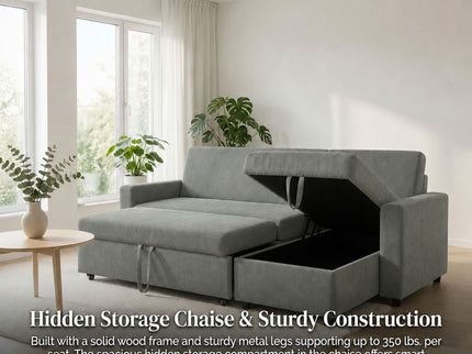 L - Shaped Convertible Sofa Bed With Storage Chaise
