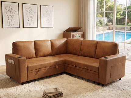 Upholstered L - Shape Sectional Sofa Bed With Pull Out Sleeper And Storage