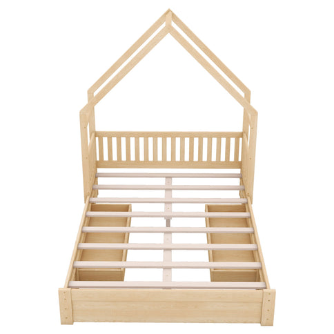 House Style Platform Bed With Guardrail And 2 Drawers
