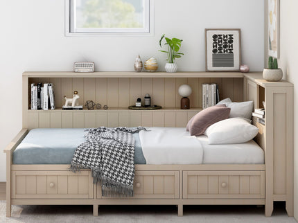 Daybed With Storage Shelves And 3 Drawers