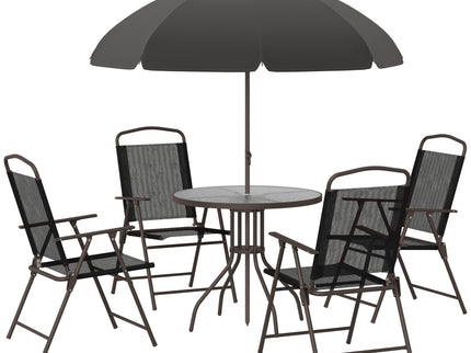 Outsunny - Patio Dining Set With Table Umbrella, Folding Chairs And Dining Table, Outdoor Patio Furniture Set