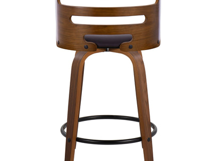 Cosini - Mid-Century Modern Fixed Height Counter Stool With Swivel With Round Footrest (Set of 2) - Walnut / Brown