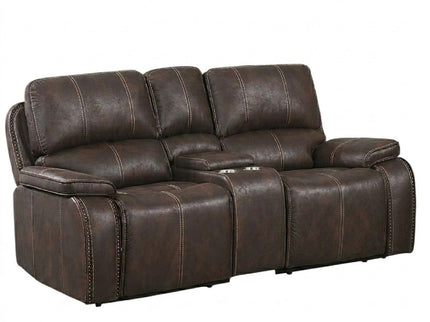 Power Reclining Loveseat With USB Port Leather Upholstered, Built In Cup Holder - Chocolate