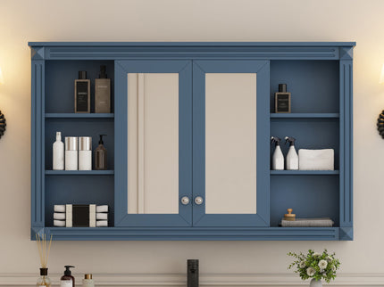 Wall-Mounted Mirror Cabinet With Adjustable Shelf And Open Shelves
