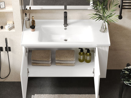 Wall Mounted Bathroom Vanity With Sink, 2 Open Shelves - White