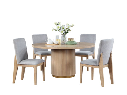 Caspian - 5 Piece Round Dining Table Set With Chairs - Oak