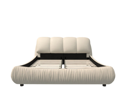 Luxury Upholstered Platform Bed With Oversized Padded Backrest And Solid Wood Frame