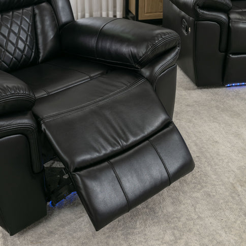 Home Theater Seating Manual Recliner Chair With Center Console And Led Light Strip For Living Room