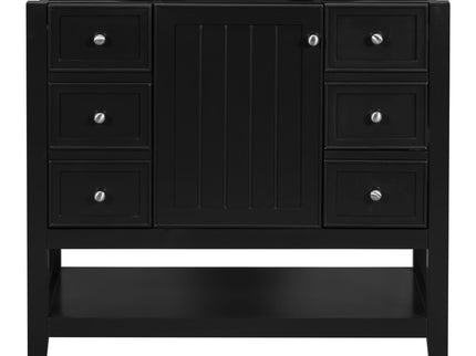 36" Bathroom Vanity Base With 2 Cabinet And 3 Drawers - Black