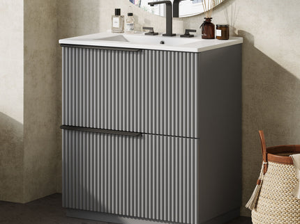Fluted Bathroom Vanity With Ceramic Sink, Freestanding Cabinet
