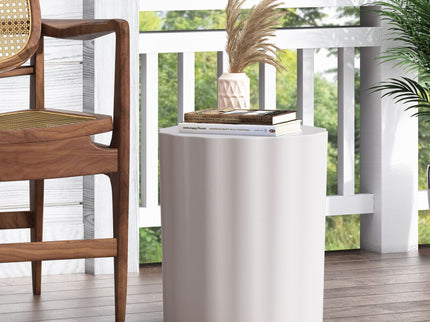 Outdoor End Table With Soft Wave Edge - Antique White