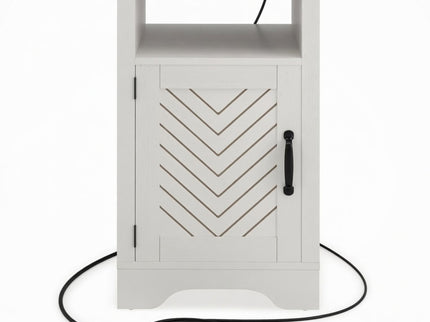 Farmhouse Nightstand With Charging Station & Storage